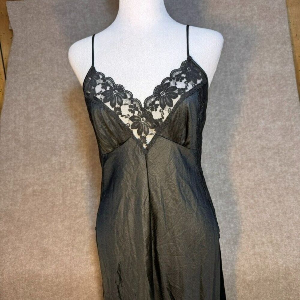 Black Slitted vintage JC Penney Med Full Length‎ Slip/Slipdress Nightie Lingerie